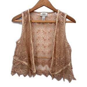 Chicos Fairy‎ Core Sleeveless Sheer Lacce Cropped Open Front Cardigan Size S/M